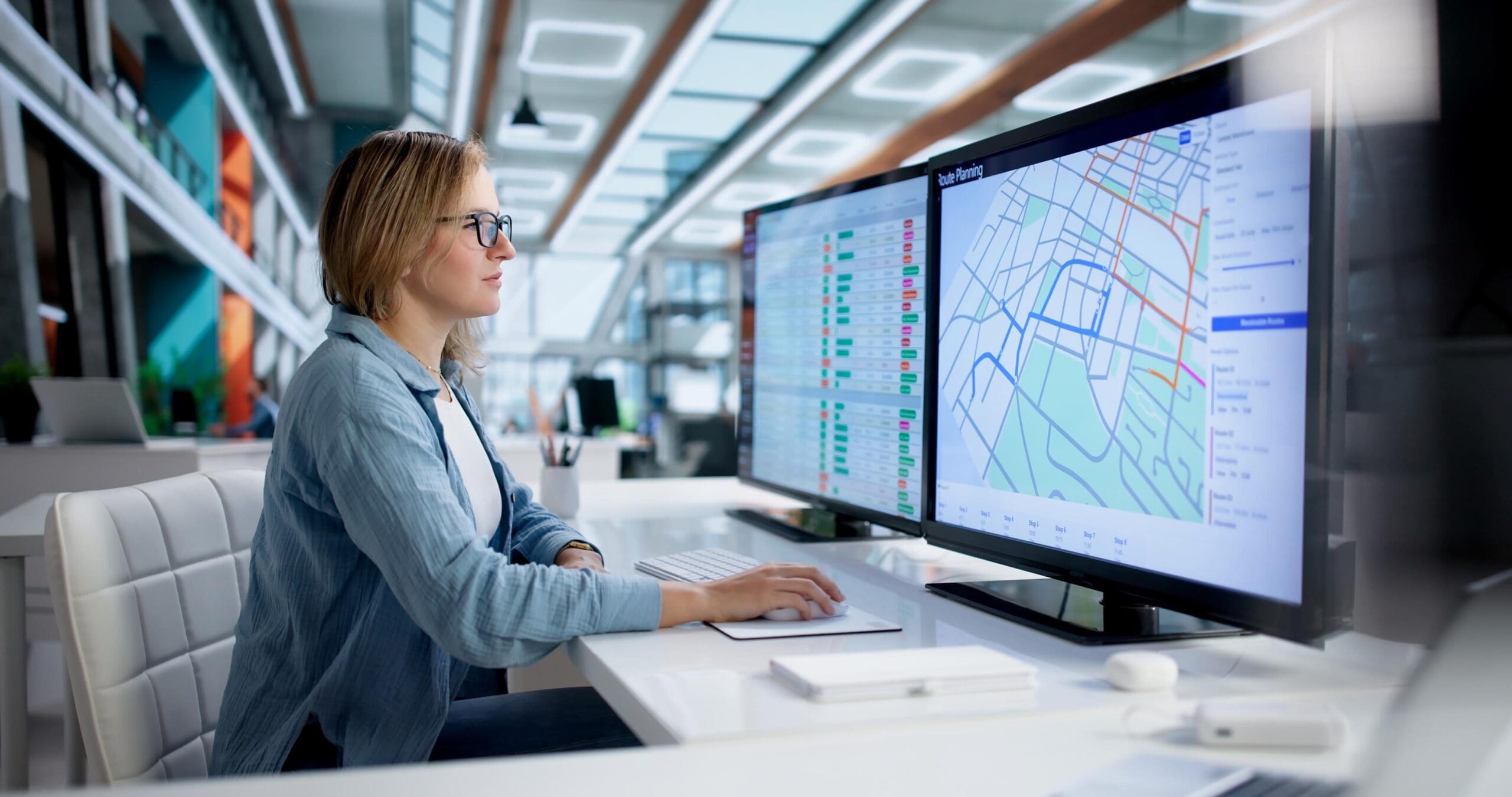 Female Logistics Coordinator Strategically Planning Efficient Routes Using GPS App